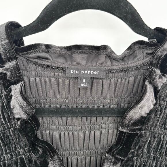 Blu Pepper Velvet Black Smocked Ruffle Maxi Dress Size S - Picture 6 of 6